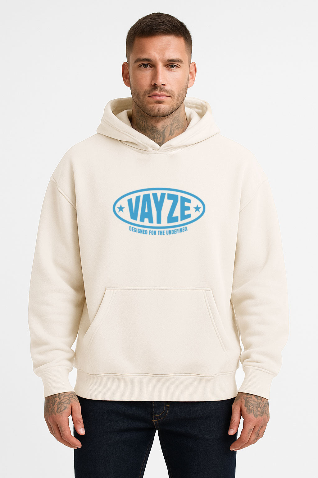 VAYZE BAGDE Oversized Hoodie Beige/Blue