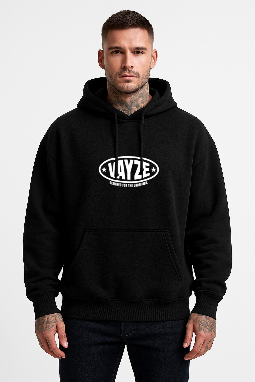 VAYZE BAGDE Oversized Hoodie Black