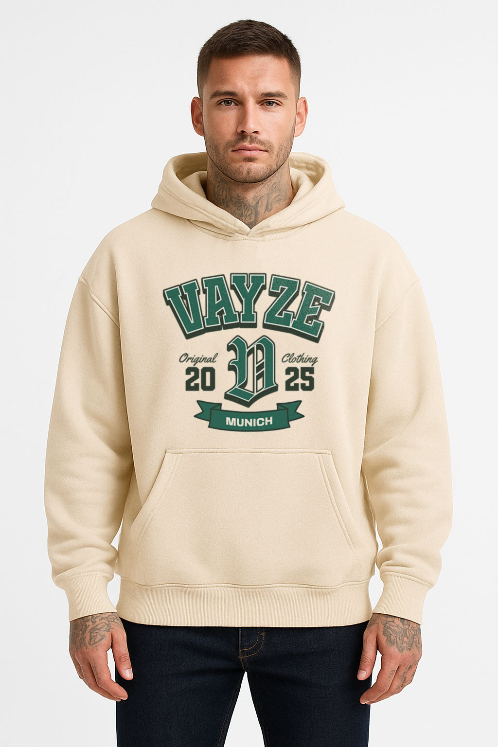 VAYZE COLLEGE Oversized Hoodie  Beige